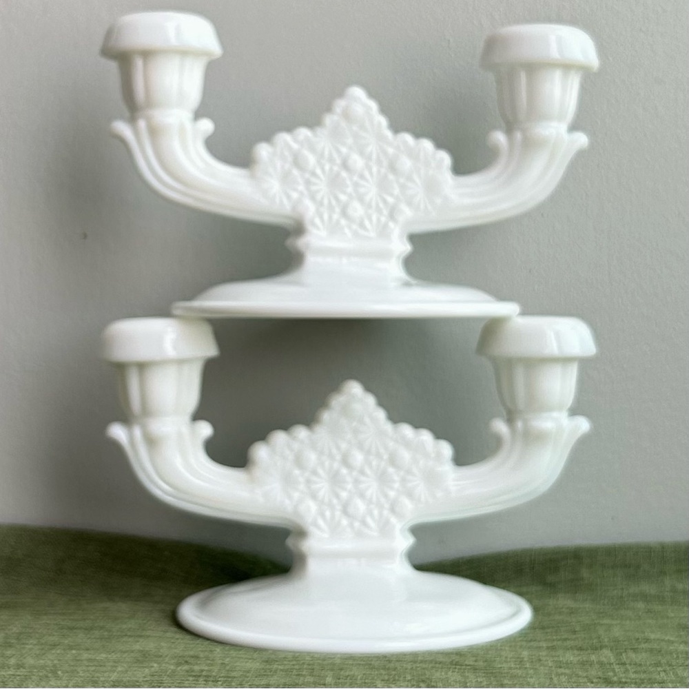 Fenton White Milk Glass Double Candle Holders